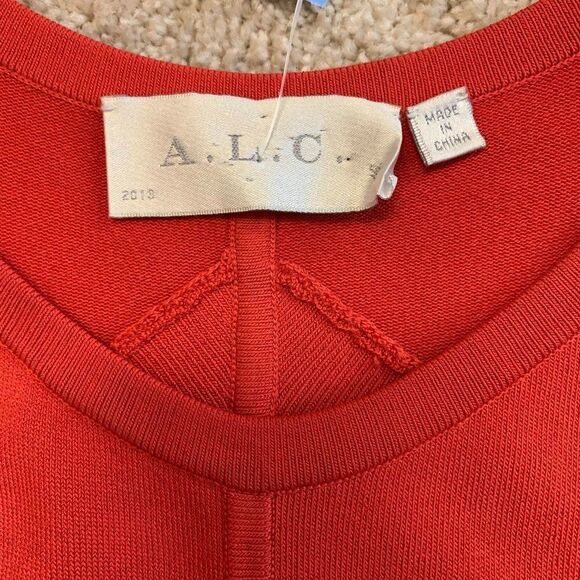 𝅺ALC Blood orange Sleeveless stretchy fit and flare bandage mini dress Sz L - Picture 9 of 11